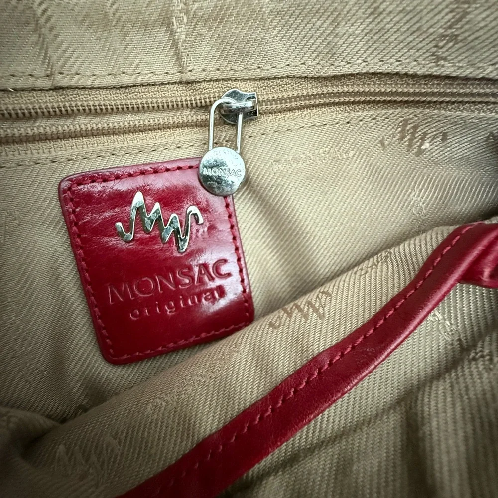 Monsac Red Leather and Cream Shoulder Bag